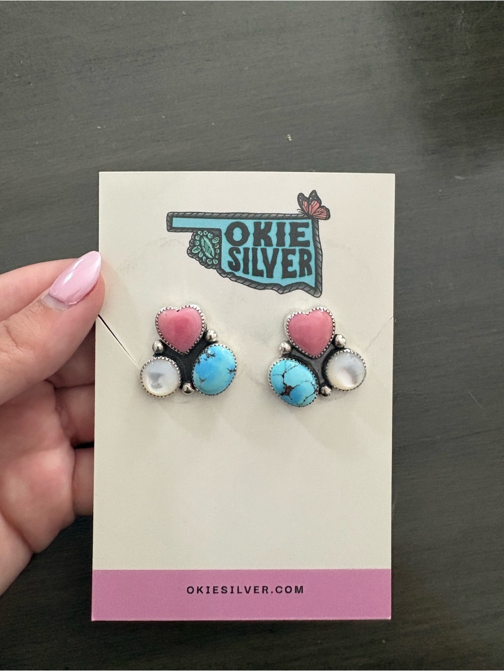 Silver Jeans Pink Heart, Turquoise & White Cluster Stud Earrings